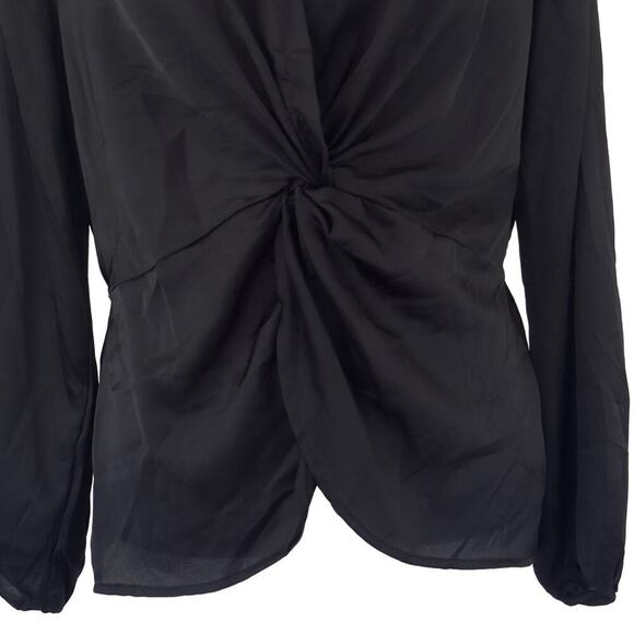 PLEIONE V-NECK TWIST FRONT COLLARED LONG SLEEVE BLOUSE IN‎ BLACK NWT SIZE SMALL - Picture 6 of 12